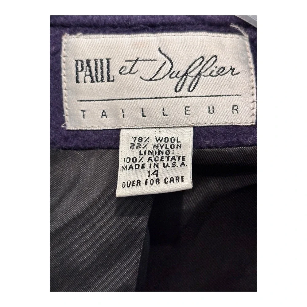 Vtg Paul et Duffier Coat Womens 14 Purple Jewel Tone Soft Wool Blend Lined‎ USA